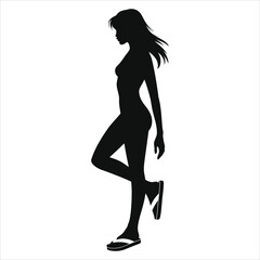 (Sandals flip-flops)Side View Vector Silhouette of a Woman in Flip-Flops/A simple, elegant silhouette of a woman in profile view, wearing flip-flops.