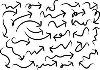 Collection of black sketched directional arrows in multiple