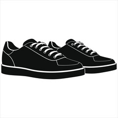 ( Sneakers trainers)Stylish black and white silhouette illustration of two pairs of sneakers./A simple, clean vector graphic of two pairs of sneakers.