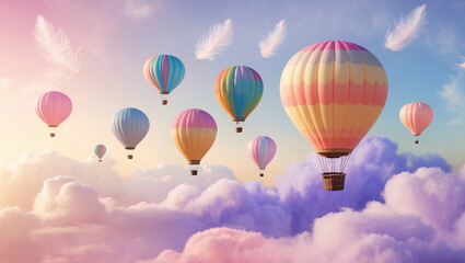 Fototapeta premium Colorful Hot Air Balloons in Dreamy Sky