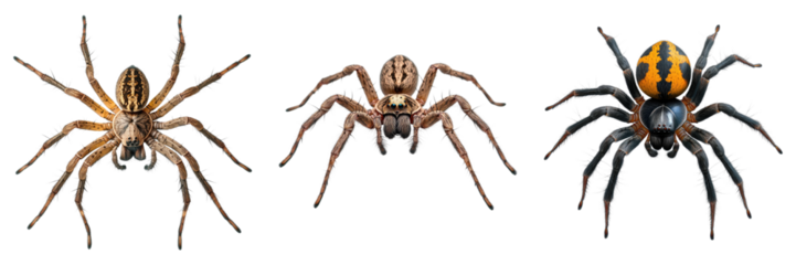 Three spiders are shown in a row, with the middle one being the largest