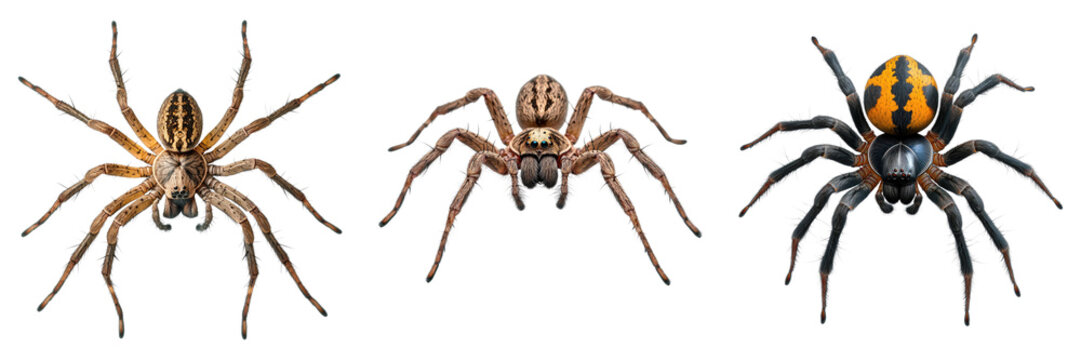 Three spiders are shown in a row, with the middle one being the largest