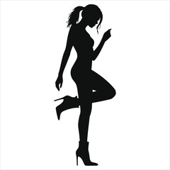 ( Ankle boots Chelsea boots )Vector Silhouette of a Woman in High Heels/A striking silhouette of a woman in high boots, poised and elegant.