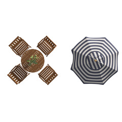 Top View Outdoor Patio Set with Umbrella.  Set of outdoor furniture for floor plan interior design. © SS