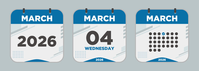 Modern Calendar icon. March. 2026 4 day. The concept of waiting for an important date. Day calendar with date March 4. Cheklist day calendar. Vector illustration.