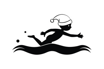 Santa Kid Swimming Silhouette.
