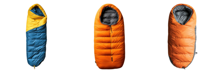 Three different types of sleeping bags are shown side by side