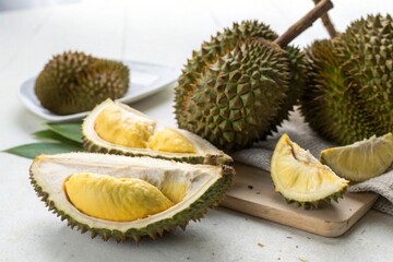 Fresh Durian Fruit Top View with Open Shell and Yellow Flesh