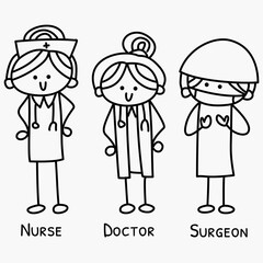 Cartoon female nurse doctor and surgeon illustration