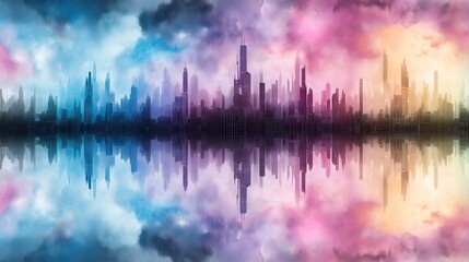 Fototapeta premium Futuristic city reflected in a vibrant water