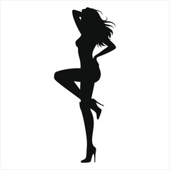 (Knee-high thigh-high boots)Vector Silhouette of a Woman in High Heels/A sophisticated silhouette of a woman posing in high heels.