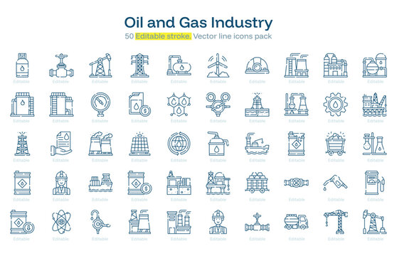 Oil and Gas Industry ame line icon pack. Oil and Gas Industry Stroke icon set. Editable Stroke icon