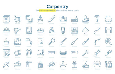 Carpentry line icon pack. Carpentry Stroke icon set. Editable Stroke icon