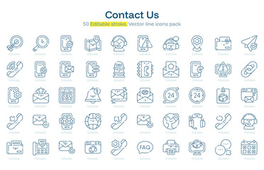 Contact Us line icon pack. Contact Us Stroke icon set. Editable Stroke icon