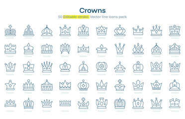 Crowns line icon pack. Crowns Stroke icon set. Editable Stroke icon