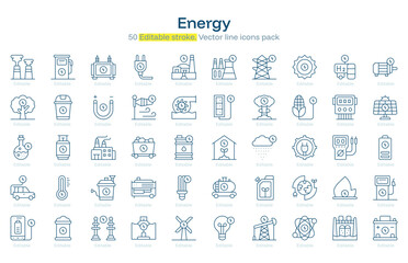 Energy line icon pack. Energy Stroke icon set. Editable Stroke icon