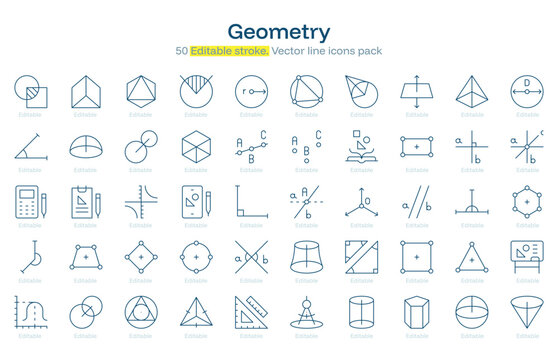 Geometry line icon pack. Geometry Stroke icon set. Editable Stroke icon
