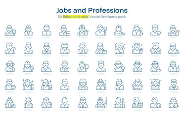 Jobs and Professions line icon pack. Jobs and Professions Stroke icon set. Editable Stroke icon