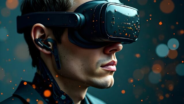 man in the Virtual Reality Mask in the Modern Future of Innovation