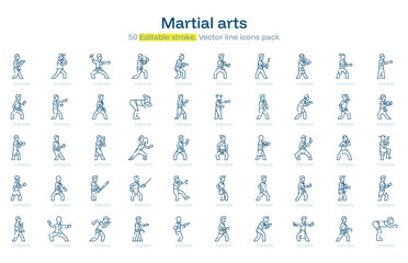 Martial arts line icon pack. Martial arts Stroke icon set. Editable Stroke icon