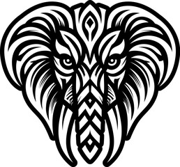 Tribal Elephant Head Vector Icon
Ornate Tribal Elephant Head – Bold Black and White Vector Animal Design