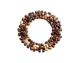 Coffee Bean Circle Aromatic Ring of Roasted Arabica and Robusta Beans