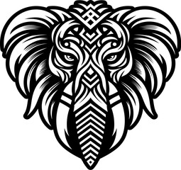 Tribal Elephant Head Vector Icon
Ornate Tribal Elephant Head – Bold Black and White Vector Animal Design
