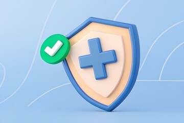 Fototapeta premium Explore the Modern 3D Medical Shield Icon with Checkmark for Healthcare Protection and Trustworthy Design Ideas