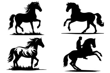 Four horse silhouettes set isolated on white background