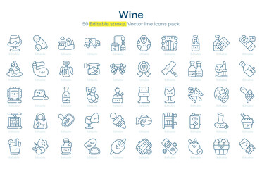 Wine line icon pack. Wine Stroke icon set. Editable Stroke icon