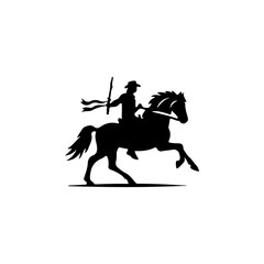 Cowboy riding horse silhouette isolated on white background
