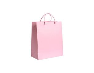 Elegant light pink paper shopping bag with rope handles angled perspective