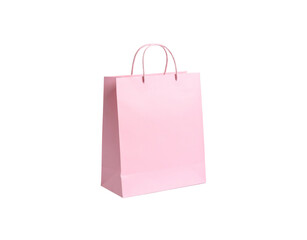 Elegant light pink paper shopping bag with rounded handles angled view