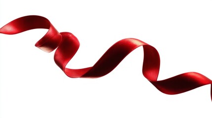 Wavy red ribbon in motion, elegant curves, pure white background -- simplicity in dynamic form
