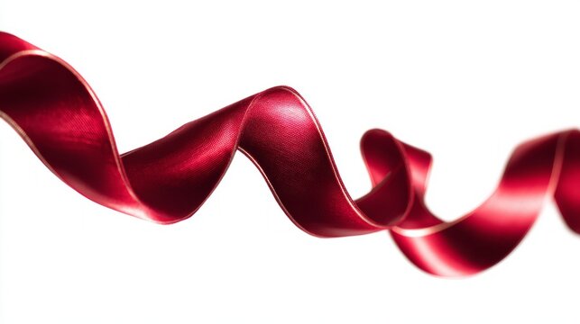 Wavy red ribbon in motion, elegant curves, pure white background -- simplicity in dynamic form
