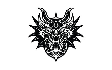 Dragon Head Tattoo Design Vector Illustration Featuring Fierce Mythical Style for Logo, Branding, Body Art, Stickers, or T-Shirts