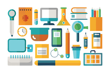 Creative flat design stationary office and school supplies vector illustration