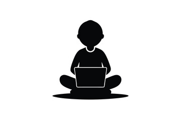Child Using Laptop Silhouette.
