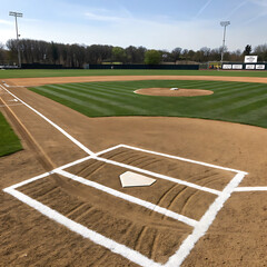 Obraz premium A baseball diamond with freshly raked dirt and pristine white bases
