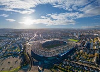 Aerial view of hampden park football stadium and surrounding residential area, Mount Florida, Strathclyde, Scotland.