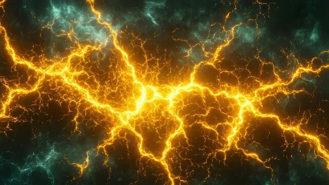 Electric lightning bolt illuminating the sky with stunning yellow and blue explosion of colors