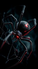 Black Widow Spider on Web with Red Marking