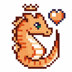 Obraz premium Pixelated dragon with crown and heart retro gaming fantasy creature