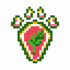 colorful pixel art shield and paw print design retro gaming style, vibrant digital icon with green leaf and geometric elements
