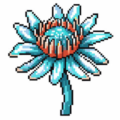 Pixel art blooming flower, vibrant colors, digital art, abstract nature illustration