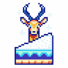 Obraz premium Pixelated deer with antlers on geometric platform, retro digital art aesthetic