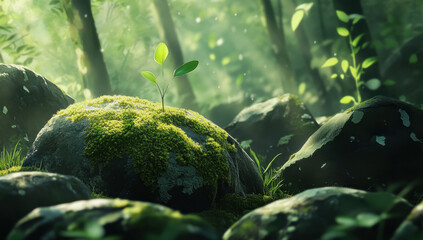 Enchanted Forest Rocks with New Growth