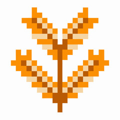 Obraz premium Pixel art wheat stalks retro digital agriculture symbol, orange and beige colors, farming icon