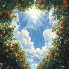 Harvesting oranges citrus grove nature photography sunny environment ground level view vibrant landscape © Nakorn