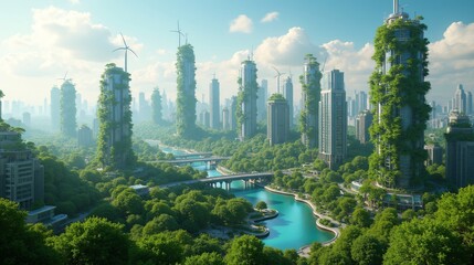 A Futuristic City with Green Architecture and Renewable Energy Sources